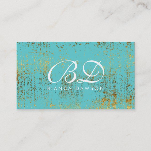 Extravagante Monogram Script Gold Grunge Visitenkarte (Vorderseite)