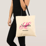 Extravagante Monogramm-Bridesmaid in Schwarz und H Tragetasche<br><div class="desc">Ein personalisiertes Monogramm mit einer extravaganten Kalligraphie-Schriftzeichen, das in heiß rosa und schwarz paart. Erstellen Sie Ihre eigene hübsche Tottasche als Dankeschön für eine Brautjungfrau. Passen Sie die Farben des Schriftartes an, um Ihre Hochzeitspalette anzupassen. Der extravagante blüh, der Teil des Monogramms ist, muss möglicherweise für Ihre Initialzündung neu zentriert...</div>