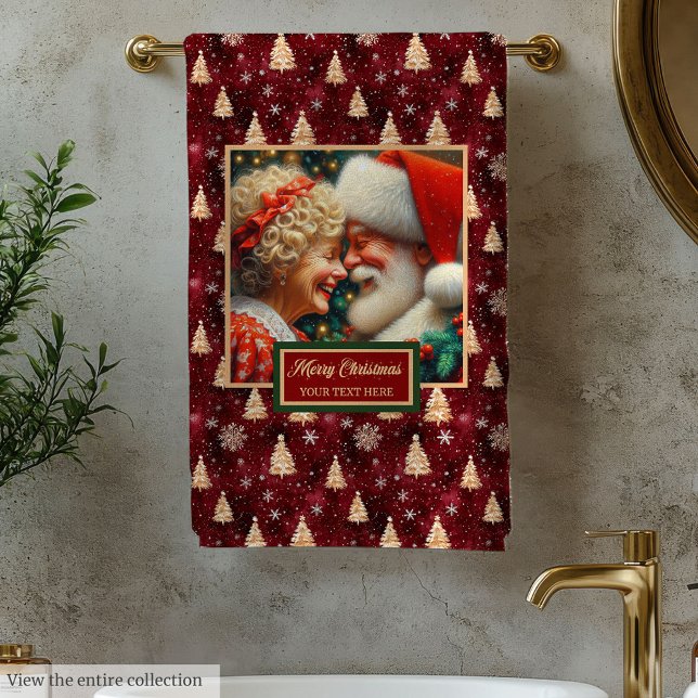 Extravagante Mr. und Mrs. Claus Red Gold Badtuch Badhandtuch Set (Fancy Mr. and Mrs. Claus Red Gold Bath Towel)