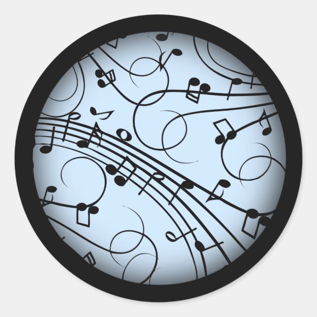 Extravagante Musiknoten Blau Runder Aufkleber (Vorderseite)