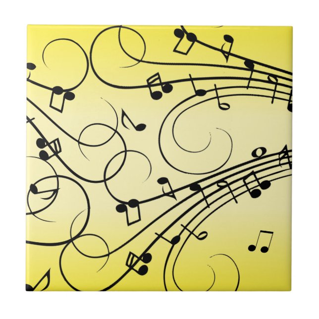 Extravagante Musiknoten gelb Fliese (Vorderseite)