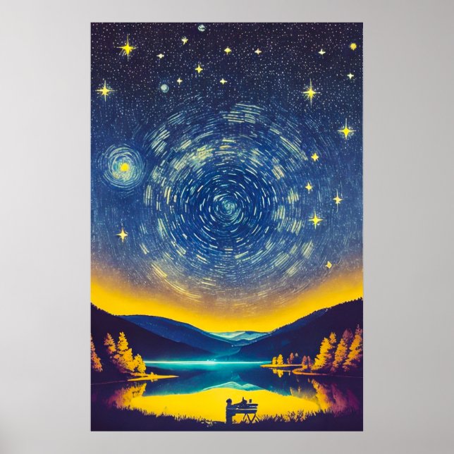 Extravagante Nightscape Stars Spiral Retro Malerei Poster (Vorne)
