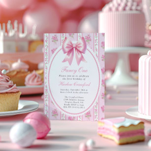Extravagante One Pink Coquette Bow Geburtstagspart Einladung