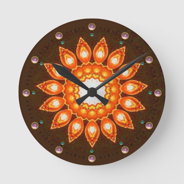EXTRAVAGANTE ORANGE BLUME RUNDE WANDUHR (Vorderseite)
