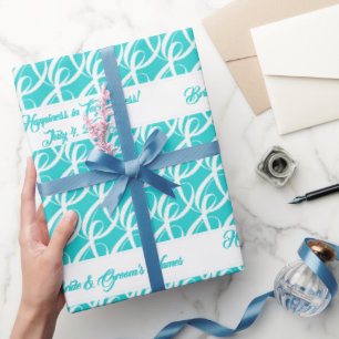 Extravagante Personalisierte Braut, Groom Aqua Blu Geschenkpapier