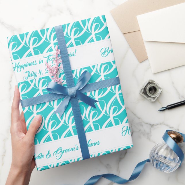 Extravagante Personalisierte Braut, Groom Aqua Blu Geschenkpapier (Schenken)