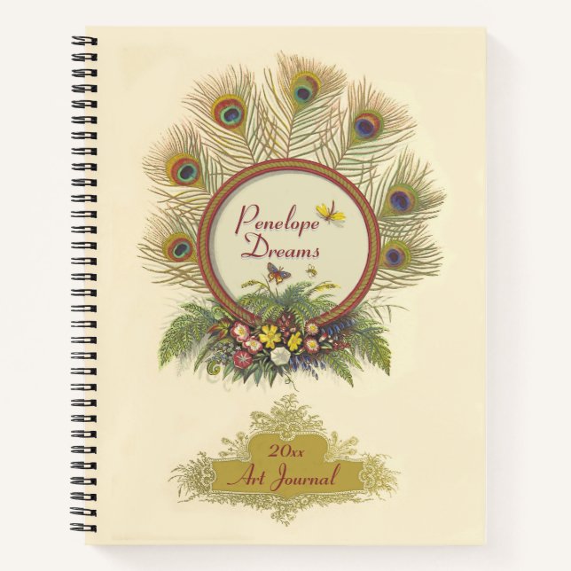 Extravagante Pfauenfedern Flora und Fauna Notizbuch (Vorderseite)