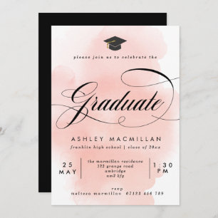 Extravagante Pink Watercolor Wash Graduation Party Einladung