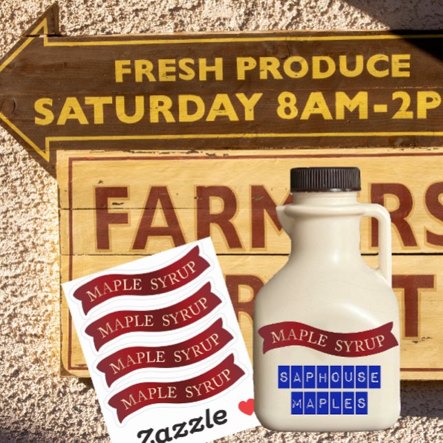 Extravagante Red Banner Maple Syrup Jar Labels für (Von Creator hochgeladen)