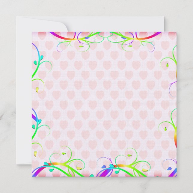 Extravagante Regenbogen-Schnörkel und rosa Herzen (Vorderseite)