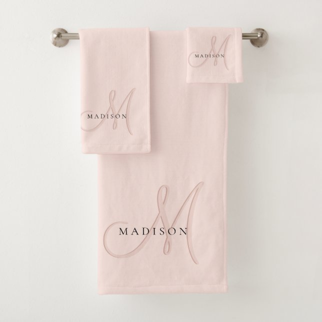 Extravagante Rosa-Monogramm-Schrift Badhandtuch Set (Insitu)