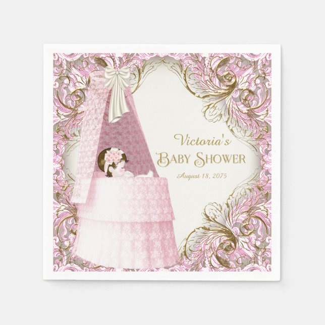 Extravagante Rosa- und Gold-Baby-Dusche Serviette (Vorderseite)
