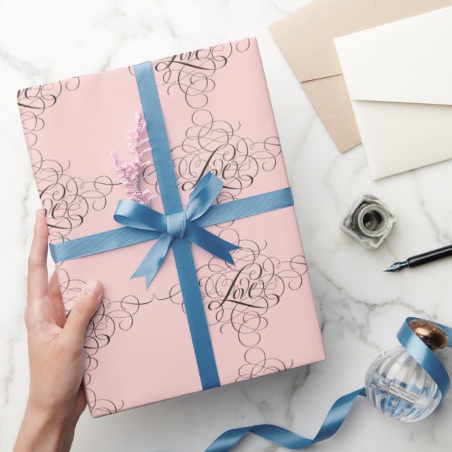 Extravagante, rosafarbene LIEBE Moderne Kalligraph Geschenkpapier (Schenken)