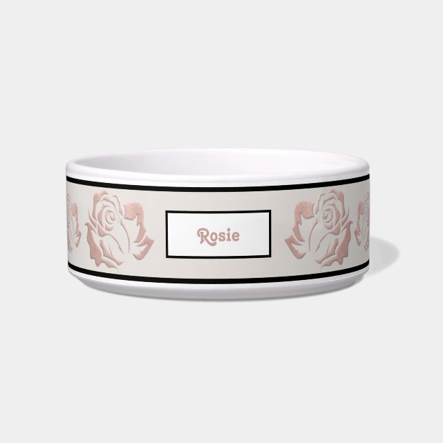 Extravagante Rose Gold Monogramm Pet Bowl mit Rose Napf (Vorderseite)