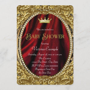Extravagante Royal Red and Gold Prince Baby Dusche Einladung