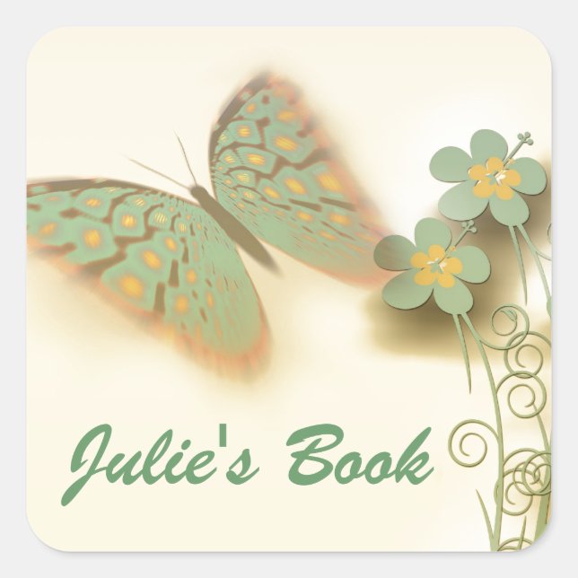 Extravagante Schmetterlinge und Blume Quadratischer Aufkleber (Vorderseite)