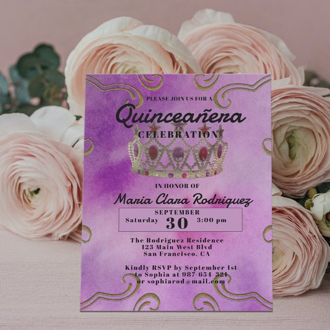 Extravagante Schmuckkrone auf rosa Quinceañera Ein Einladung (Von Creator hochgeladen)
