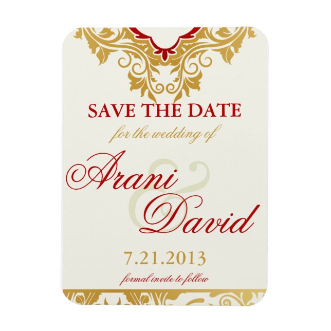 Extravagante Schnörkel Golden Save the Date Magnet (Vertikal)