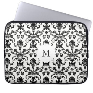 Extravagante SchwarzDamaselmonogramm Laptopschutzhülle