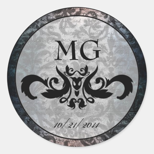 Extravagante schwarze Damaskus-Gothic-Sticker/Umsc Runder Aufkleber (Vorderseite)