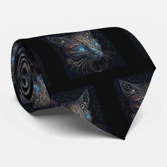 Extravagante Schwarze Katze Malen Neck Tie Krawatte (Gerollt)