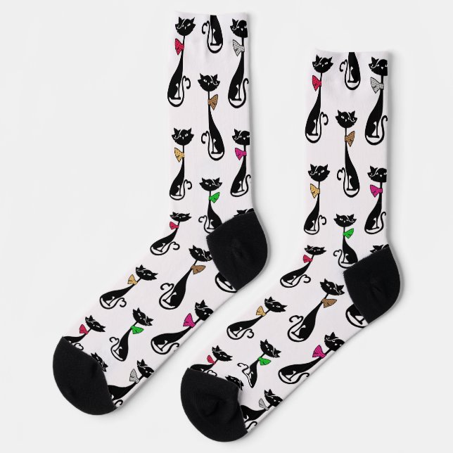 Extravagante schwarze Katzen Quirky-Muster Socken (Linkes Detail)