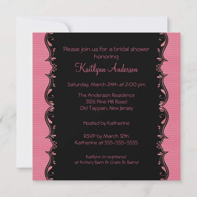 Extravagante schwarze u. rosa einladung (Vorderseite)