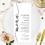 Extravagante Script 4x9 Wedding Menu Card für Plat Menükarte<br><div class="desc">Eine schicke Kalligraphy Wedding Menu Card. I do offer a free customisation service,  if you have any anfragen or special requests,  please feel free to contact me.</div>