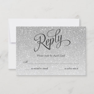 Extravagante Script-Antwortkarte für Silver Glitze RSVP Karte