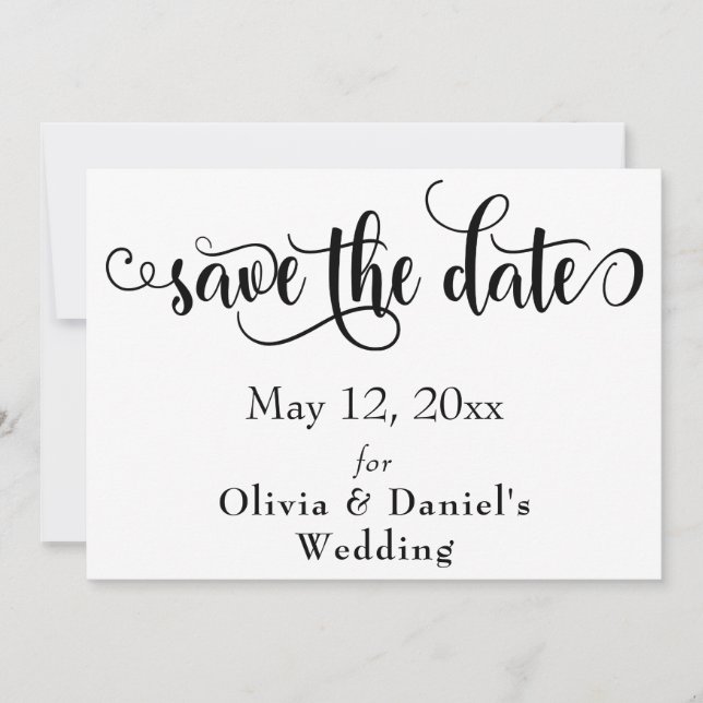 Extravagante Skriptbuchstaben Schwarz/Weiß Save th The Date (Vorderseite)