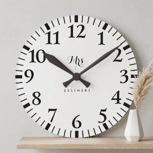 Extravagante Skriptkalligraphie Minimalistisch Wal Runde Wanduhr