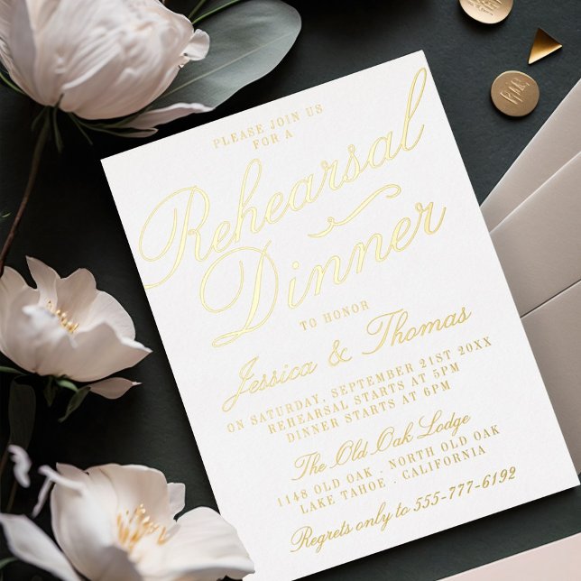 Extravagante Typografie Hochzeitsessen Probe Real Folieneinladung (Von Creator hochgeladen)