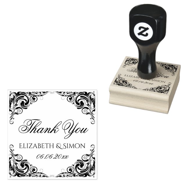 Extravagante verzierte klassische Hochzeit danke Gummistempel (Stempel)
