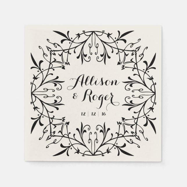 Extravagante Vintage Wedding Black and Ecru Serviette (Vorderseite)