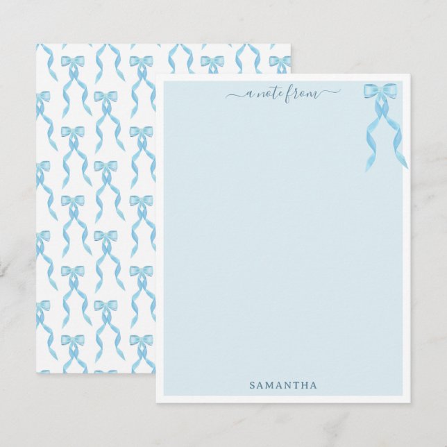 Extravagante Wasserfarbe Blauer Bogen Personalisie Mitteilungskarte (Vorne/Hinten)