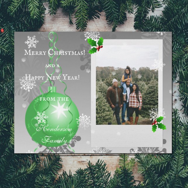 Extravagante Weihnachtsschmuckkarte Feiertagskarte (Green Fancy Christmas Ornament Holiday Photo Card)