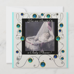 EXTRAVAGANTE WIRBEL BABY SHOWER MONOGRAM, Fotovorl Einladung