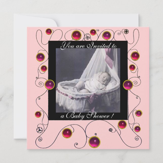 EXTRAVAGANTE WIRBEL BABY SHOWER MONOGRAM, Fotovorl Einladung (Vorderseite)