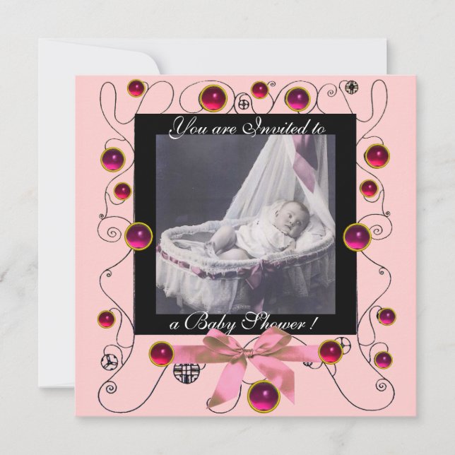 EXTRAVAGANTE WIRBEL BABY SHOWER MONOGRAM, Fotovorl Einladung (Vorderseite)