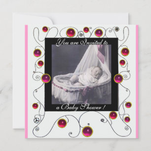 EXTRAVAGANTE WIRBEL BABY SHOWER MONOGRAM, Fotovorl Einladung