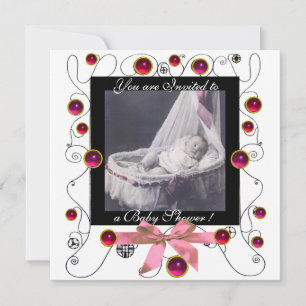 EXTRAVAGANTE WIRBEL BABY SHOWER MONOGRAM, Fotovorl Einladung