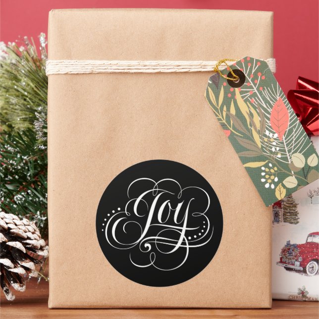 Extravagante Wirble Freude Weihnachtskalligrafie L Runder Aufkleber (Feiertag)