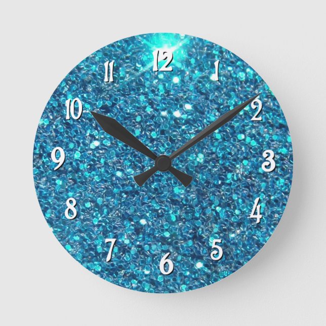 Extravaganter blauer GlitzerShine Runde Wanduhr (Vorderseite)