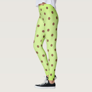 Extravaganter brauner und hellgrüner Retro-Polka-D Leggings