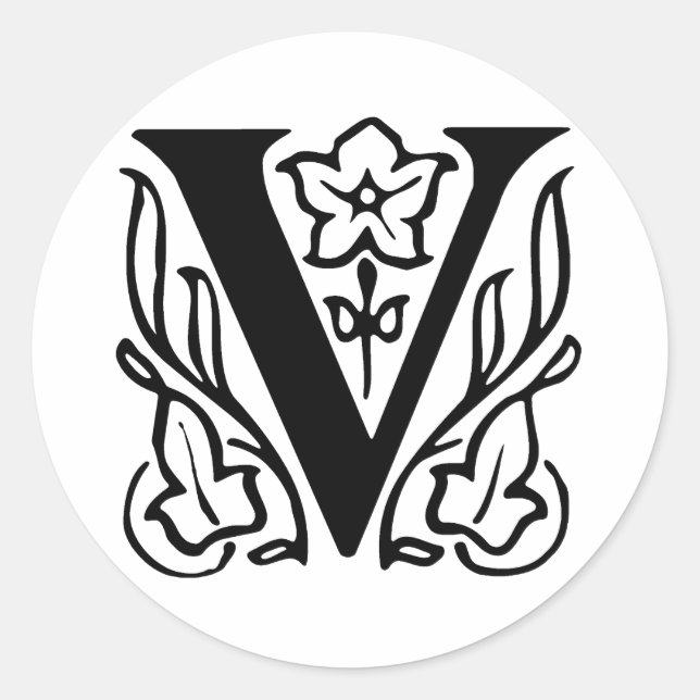 Extravaganter Buchstabe V Runder Aufkleber (Vorderseite)