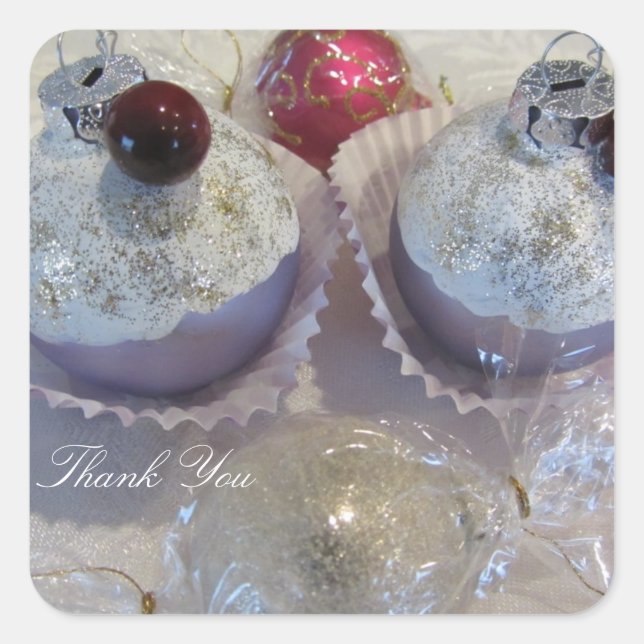 Extravaganter Cupcake Danke Quadratischer Aufkleber (Vorderseite)