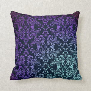 Extravaganter Damask Aquamarin Blau Lila Kissen