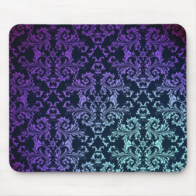 Extravaganter Damask Aquamarin Blau Lila Mousepad (Vorne)