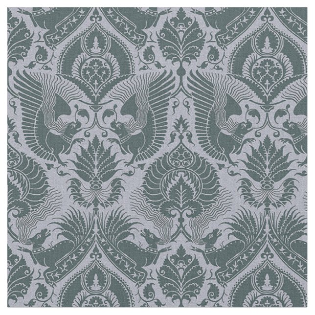Extravaganter Damast mit Tieren, dunkelschiefer bl Stoff (Nahaufnahme)