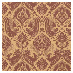 Extravaganter Damast mit Tieren, Tawny Red Stoff
